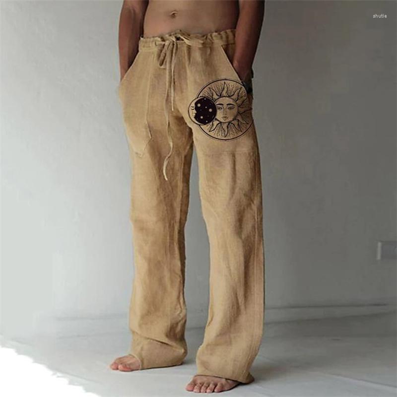 

Men's Pants Vintage Graphic Print Mens Cotton Linen Trouser Casual Summer Loose Drawstring Beach Men 2023 Fashion Long Pant Streetwear, 04 dark grey