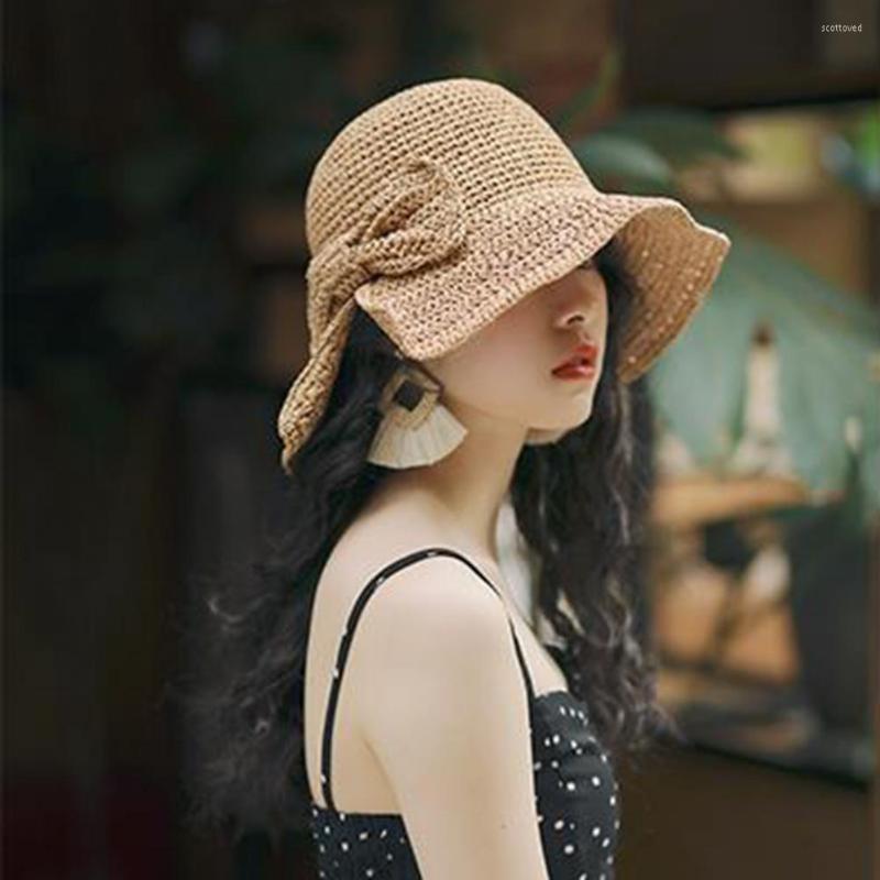 

Wide Brim Hats Women Fisherman Hat Curled Edge Straw Pure Color, Black