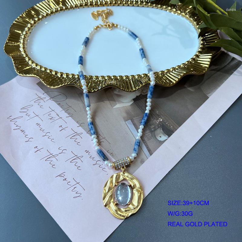 

Chains Medieval Jewelry Plating Of Gold Pearl Blue And White Short Long Double Color Resin Bead Necklace Pendant
