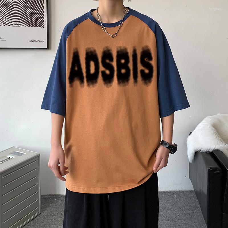 

Men's T Shirts Cotton T-shirt For Men Casual Contrast Color Y2k Streetwear Letters Print Hip Hop Oversize Tees Half Sleeve Summer O-neck, White