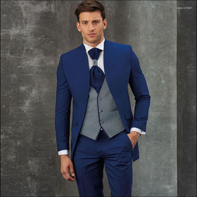 

Men's Suits Royal Blue Three Pieces Men's Blazers High Collar Formal Tuxedos For Male Clothing Wedding With Jacket Vest And Trousers, Purple