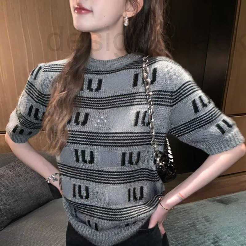 

Women' Sweaters Designer 23 knitted T shirt designer sweaters full letter jacquard short sleeved sweater womens contrast color round neck pullover knittshirt ZSR9, Gray