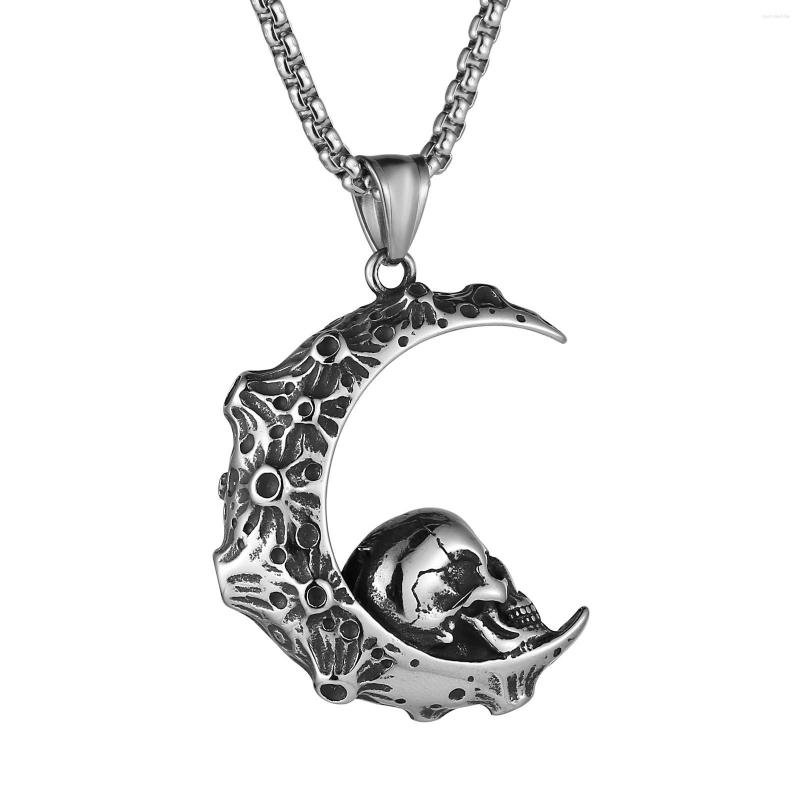 

Pendant Necklaces HZMAN Crescent Moon Skull Necklace Stainless Steel Gothic Retro Punk Biker With Chain Fashion Jewelry Gift For Men Boys