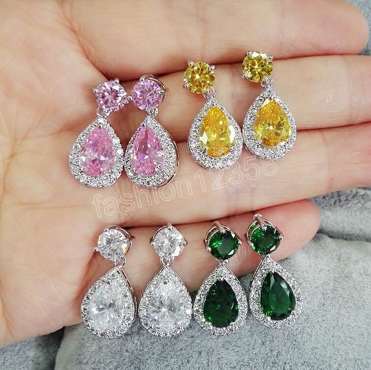 

Iced Out Studs Drop Earrings Cubic Zirconia Women Dangles Fashion Bling Rhinestone Waterdrop Wedding Statement Earring Gifts 6 colors