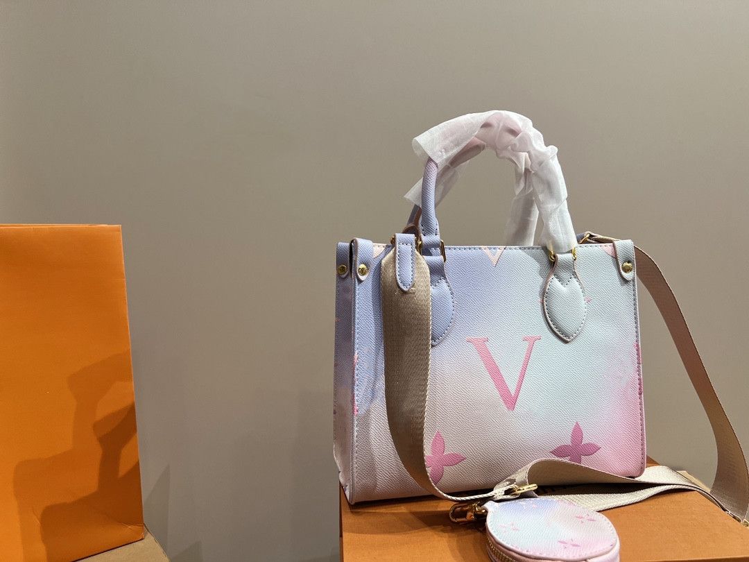 

high quality luxury designer Handbag Onthego Tote Bag Sunrise Pastel Monograms Tie Dye Handbags Luxury Summer Multicolor Shopping Cross Body Round Wallet