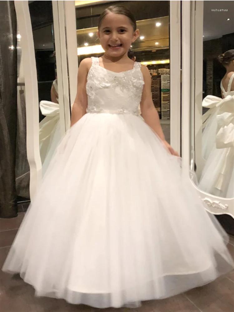 

Girl Dresses First Communion Sleeveless Sling Leaky Back Bow Belt Flower Girls Dress Wedding Party Dance Beauty Pageant Kids Gift, White