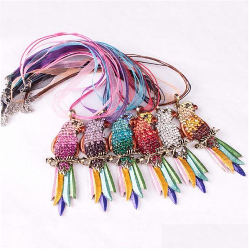 

Pendant Necklaces Vintage Jewelry Fashion Long Parrot Sweater Necklace Pet Bird Pendan Colourf Enamel Crystal Animal Drop Del Dhgarden Dh3B6