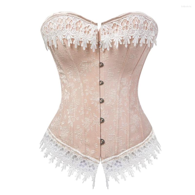 

Bustiers & Corsets Girl' Pink Overbust Corset Sexy Floral Jacquard Lace Up Bustier Top Brocade Gothic Lingerie Tops Carnival Costume -6XL
