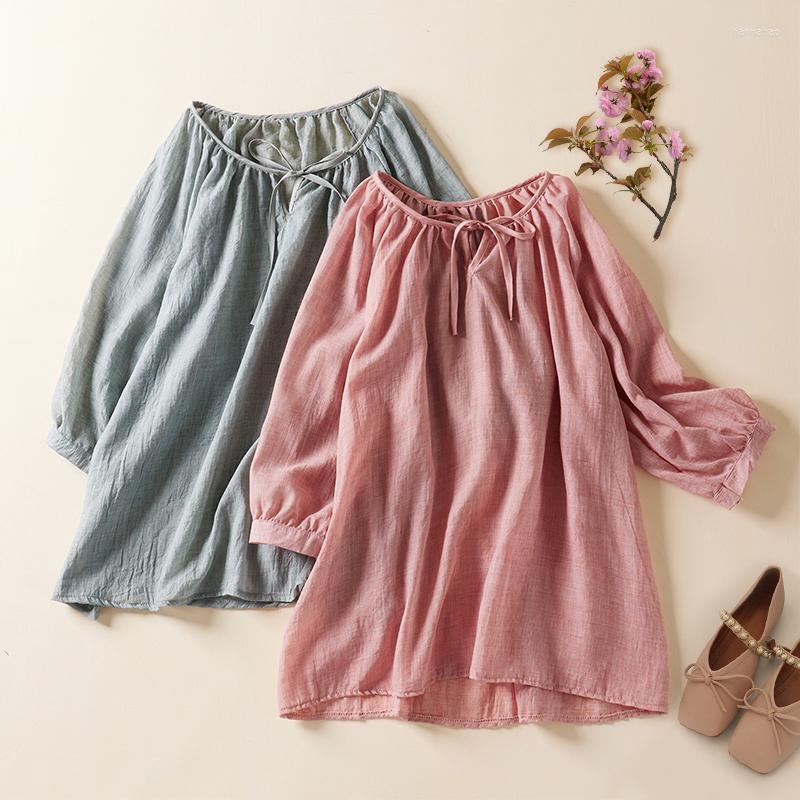 

Women's Blouses Limiguyue Solid Casual Women Blouse Loose Thin Coolness O Neck Basic Tops Half Sleeve Blue Pink Blusas Summer Clothes U164