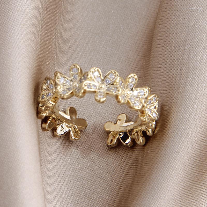 

Cluster Rings 2023 Delicate 14K Gold Color Crystal Flower Adjustable For Women Jewelry Cubic Zircon Wedding