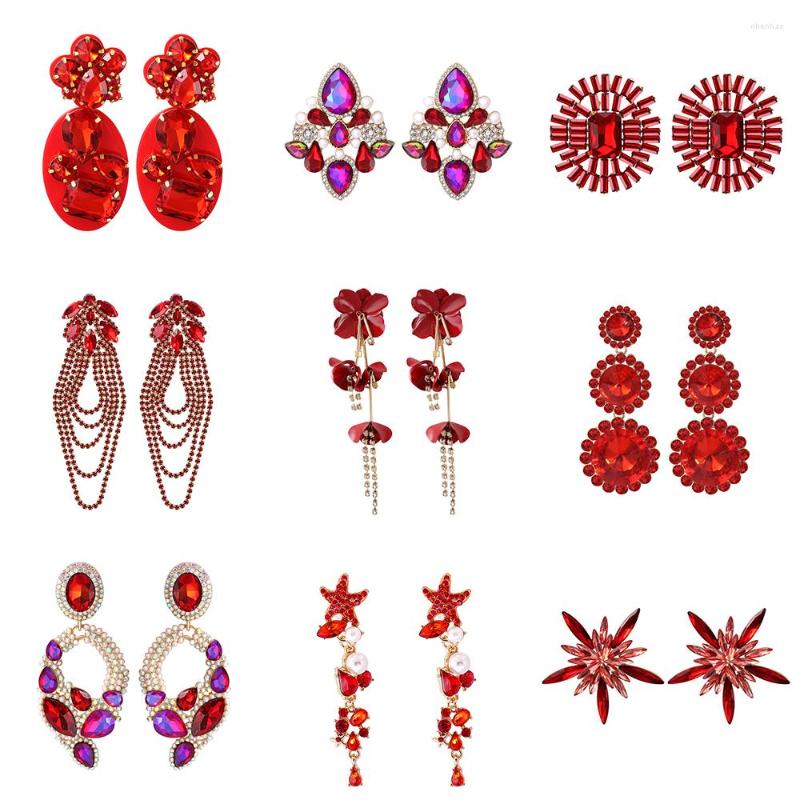 

Dangle Earrings Wholesale Red Series Long For Women 2023 Trend Luxury Design Geometric Vintage Pendant Jewelry Accessories