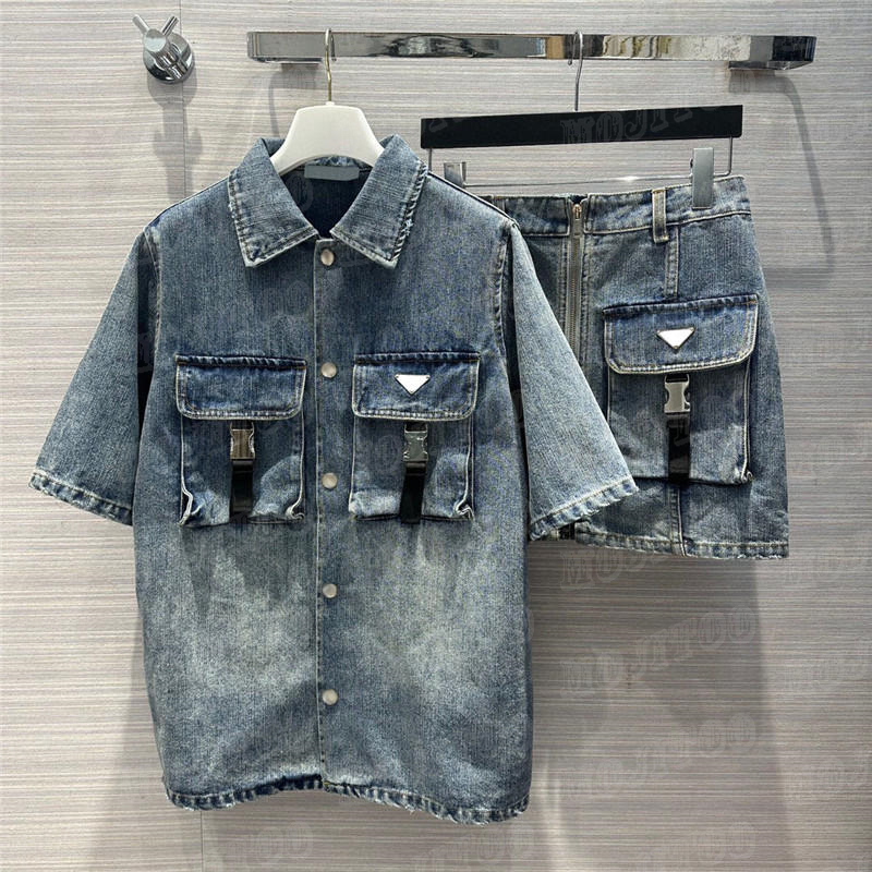 

Women Designer Jackets Denim Coats Skirts Letter Badge High Waist Dress Short Sleeve Jacket Spring Summer, Shorts