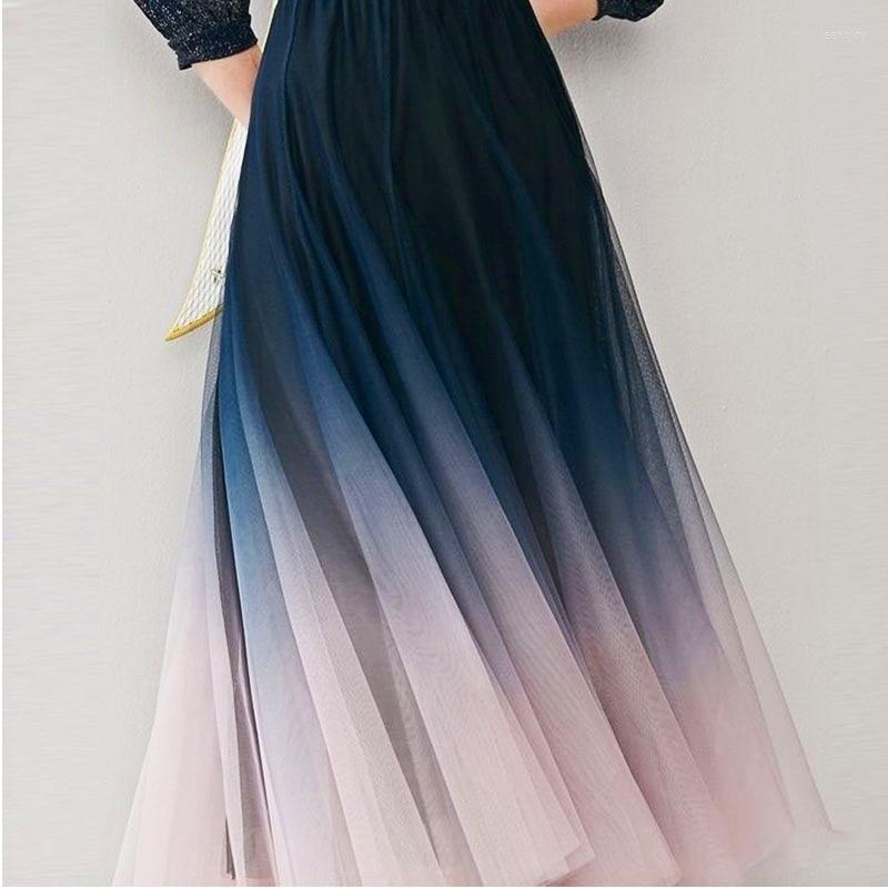 

Skirts Spring Autumn Classic Elegant All-match High Irregular 2023 Gauze Chic Korean Style Streetwear Y2K Long Skirt, Blue
