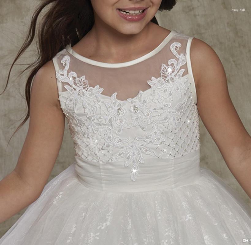 

Girl Dresses Crew Neck Backless Flower Lace Appliques Cute Toddler Princess Button Back Kid Formal Wear, All ivory