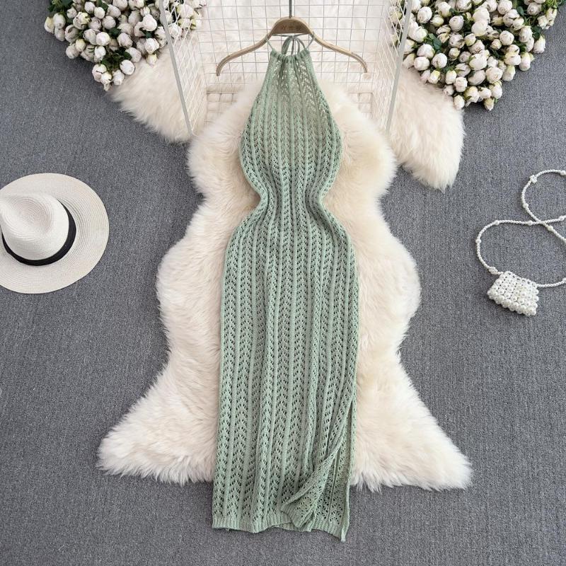 

Casual Dresses Beach Style Hollow Out Dress Woman Halter Sleeveless Vestido Sexy, Black