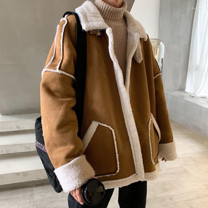 

Men's Down Winter Lamb Hair Jacket Warm Fashion Parka Men Solid Color Casual Coat Man Streetwear Wild Loose Cotton Male, Khaki