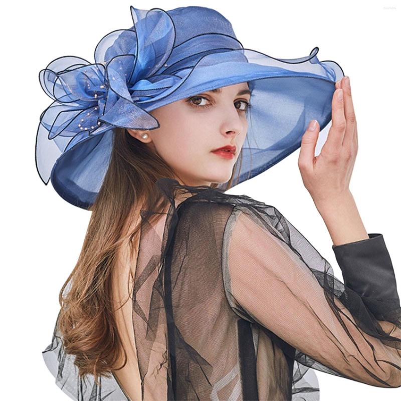 

Wide Brim Hats Women'S Headdress Bridal Tea Party Wedding Hat Flower Mesh Sun Visor Beach Sunscreen Rude Outdoor Men, Blue