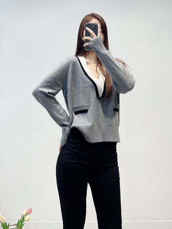 

Women's Jackets Sandro lapel lace sweater top /A-line skirt suit, Gray