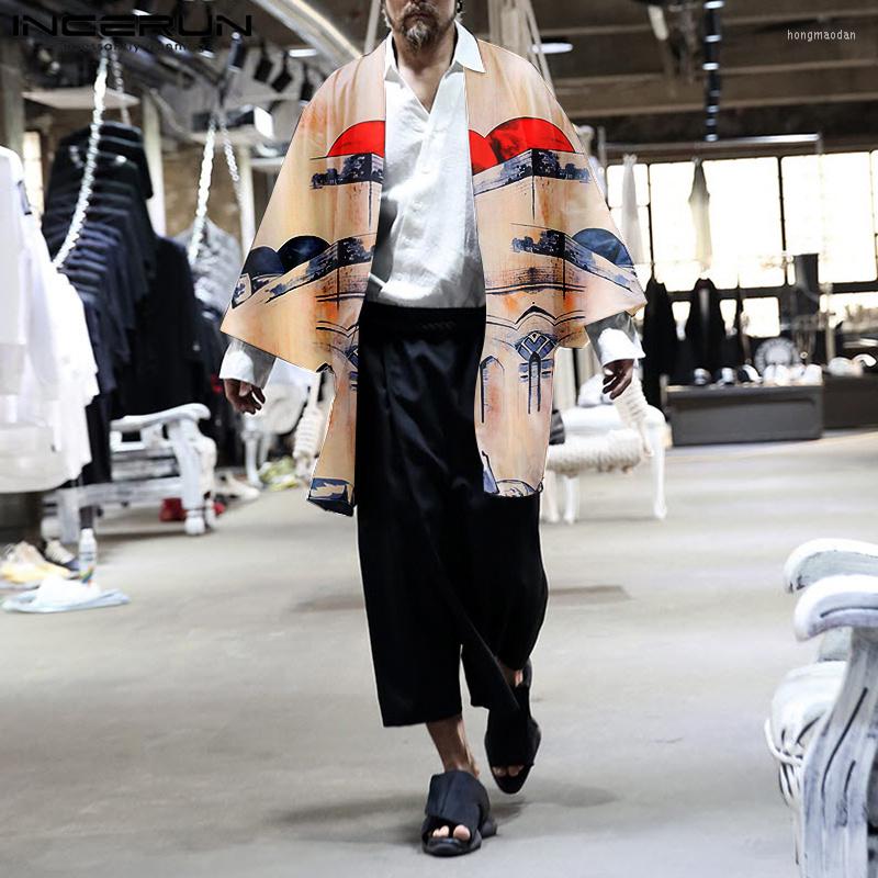 

Men' Casual Shirts INCERUN Men Cardigan Printing Vintage Shirt Open Stitch Streetwear Long Sleeve Men' Outerwear 2023 Loose Camisas, Beige