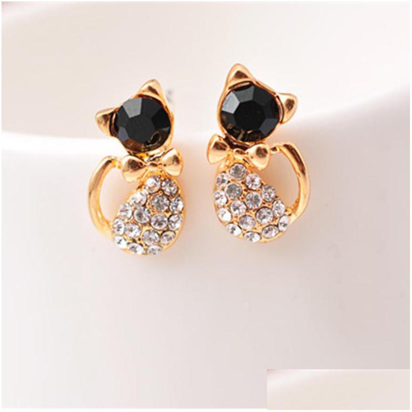

Stud Black Crystal Cat Earrings Lovely Rhinestone Bow Ear For Women Drop Delivery Jewelry Dhgarden Dhhej