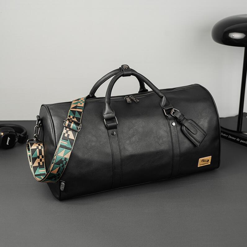 Mens shoulder bags simple Joker thickened leather retro handbag large wear-resistant leather leisure travel bag street trend solid color men back-image-708906108