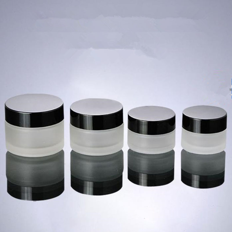

15G Frost Glass Cream Bottle Jar with black Cap 20g Glass Packing Jars 30g Empty Cream Jar 50g Cosmetic Glass Jars
