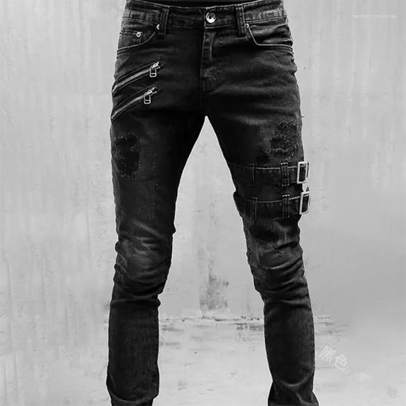 

Men's Jeans Men High Waist Fashion Jean Spring Summer Boyfriend Motorcycle Street Wear Skinny Casual Denim Pants Straight Trousers, G8846a blue
