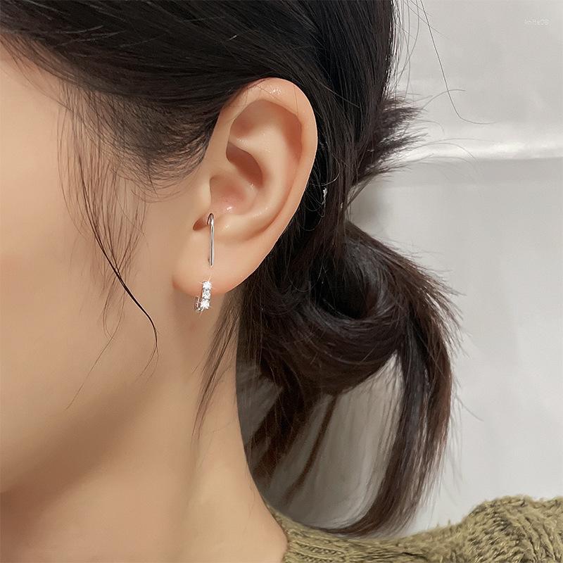 

Stud Earrings 2023 Silver Color Irregular Two Wear Design For Women J-shaped Curved Hook Micro-inlaid Zircon Jewelry