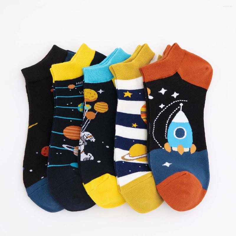 

Men's Socks 5 Pairs Happy Space Navigation Painting Casual Men Women Funny Short Fashion Harajuku Cute Cotton Unisex Ankle, Dw006-5 pairs
