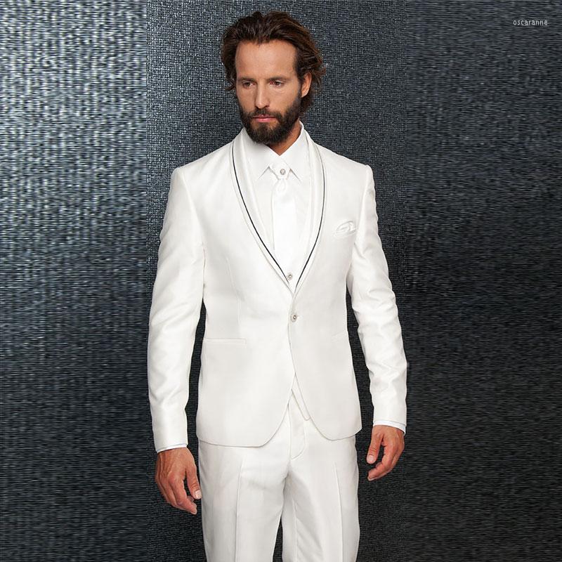 

Men's Suits White Three Pieces Men Shawl Lapel Formal Tuxedos For Wedding Bridegroom Custom Made Prom Blazers (Jacket Pants Vest), Fuchsia