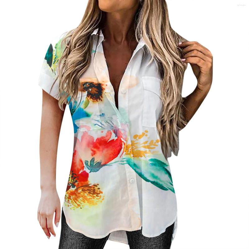 

Women' Blouses Summer Blouse For Women Casual Floral Print Shirts Tops Coat Front Button Lapel Cardigan Short Sleeve Pockets Streetwear, Purple