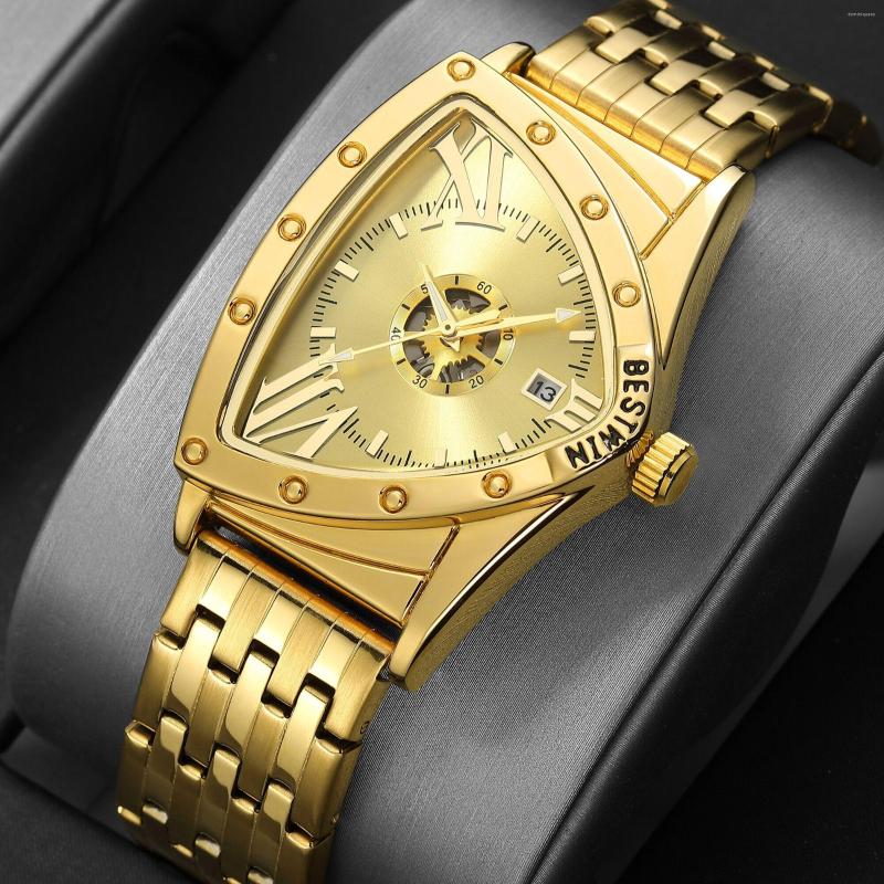 

Wristwatches Triangle Men Sports Quartz Watch For Male Clock Golden Waterproof Wrist Watches Relogio Masculino Stainless Steel 2023, Qt415-1