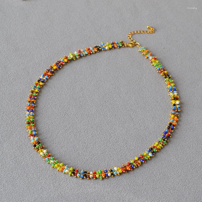 

Choker LONDANY Necklace Spring And Summer Literature Art Bohemian Style Colorful Rice Beads Hand-woven Beaded Women