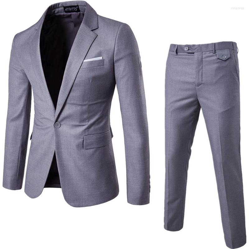 

Men' Suits Grey Lapel Men Simple Business Elegant Fashion Job Interview Gentleman Suit Slim 2-piece Ternos Masculinos Completes, Same as picture4