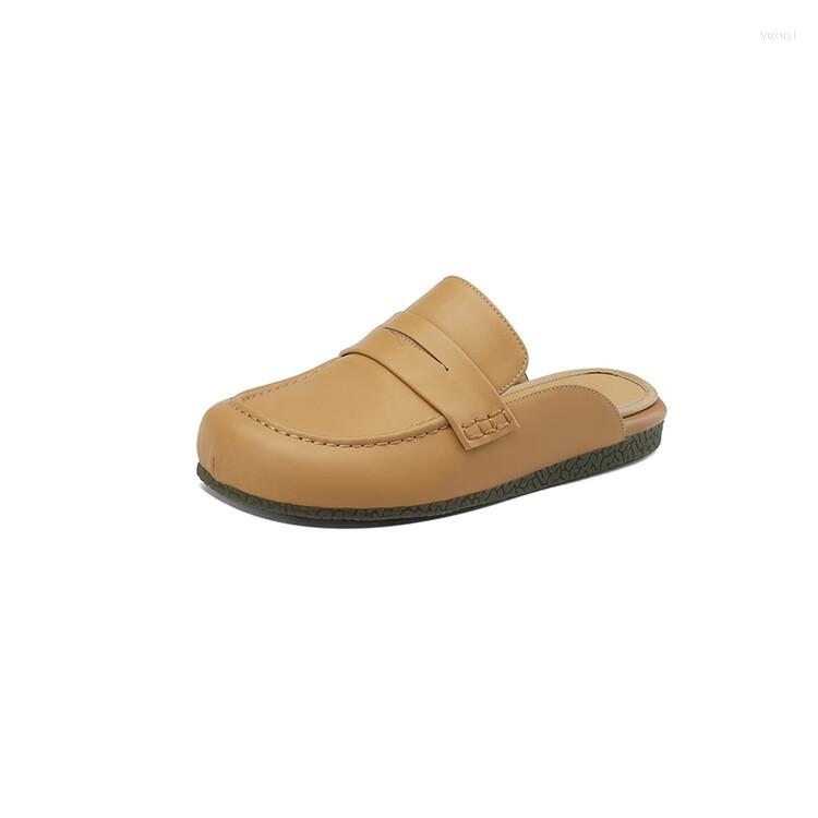 

Slippers Muller Shoes Women's Genuine Leather Women Square Toes Retro Heel Height 1.5cm, Black