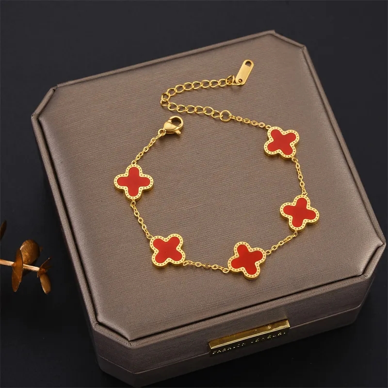 

Love braceletes designer bracelets 4/Four Leaf Clover bracelet Gold Plate Fill Stainless Steel Agate Flowers Traditional Charm Lobster Link chain Y23012