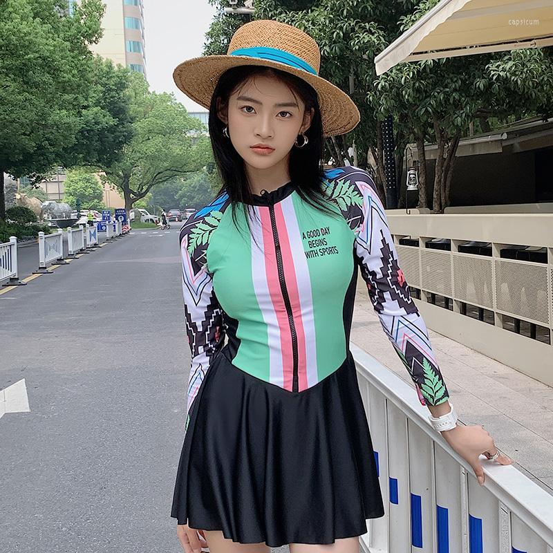 

Women's Swimwear 2023 Women One Piece Swimming Suit Long Sleeves Print Push Up Beach Wear Sports Rash Guards Maillot 2xl, Hbjr3004