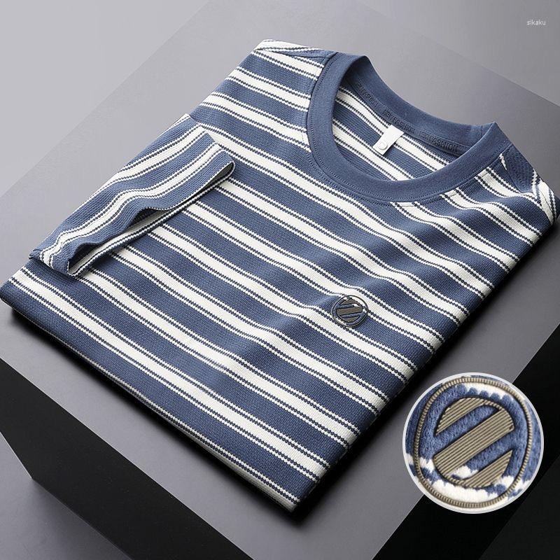 

Men's T Shirts High-end Fashion Color Contrast Stripe Short-sleeved T-shirt For Men 2023 Summer Thin Cool Silk Round Neck Half-sleeved Top, Black