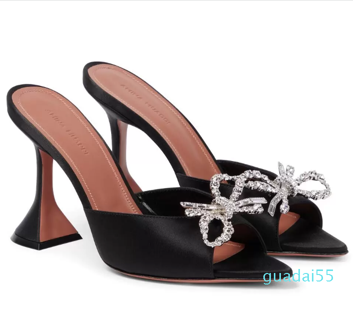 

Summer Sandals Shoes For Women Crystal-Bow Satin Lady Peep Toe Mules Party Wedding Dress Elegant Slippery