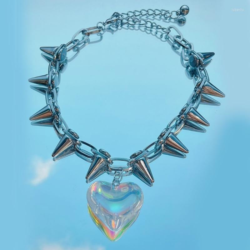 

Chains Egirl Fashion Rivets Heart Choker Laser-Peach Pendant Necklace Aesthetic Women Grunge Rock Y2k Jewelry