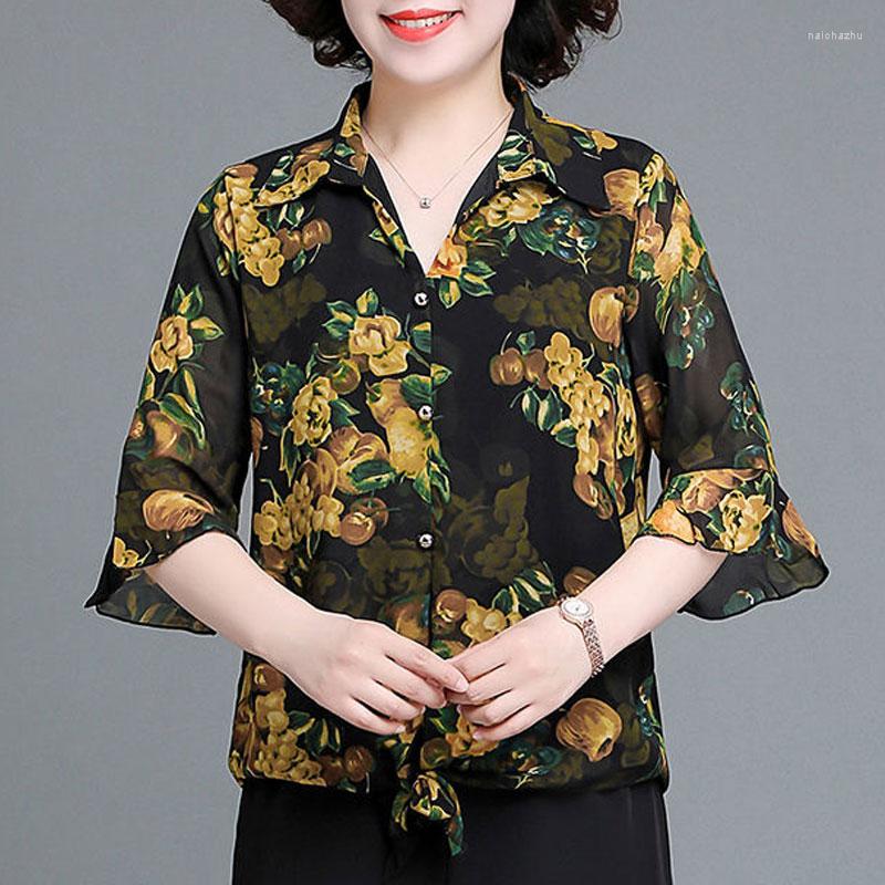 

Women's Blouses Fashion V-Neck Button Shirt Casual Loose Floral Printed Women's Clothing Commute Summer Half Sleeve Ruffles Patchwork, Black