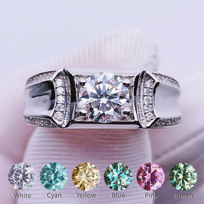 

Cluster Rings Luxury Real Moissanite Ring For Men 1 Blue Green Yellow Pink Red Diamond Classic 2023 Fashion S925 Silver