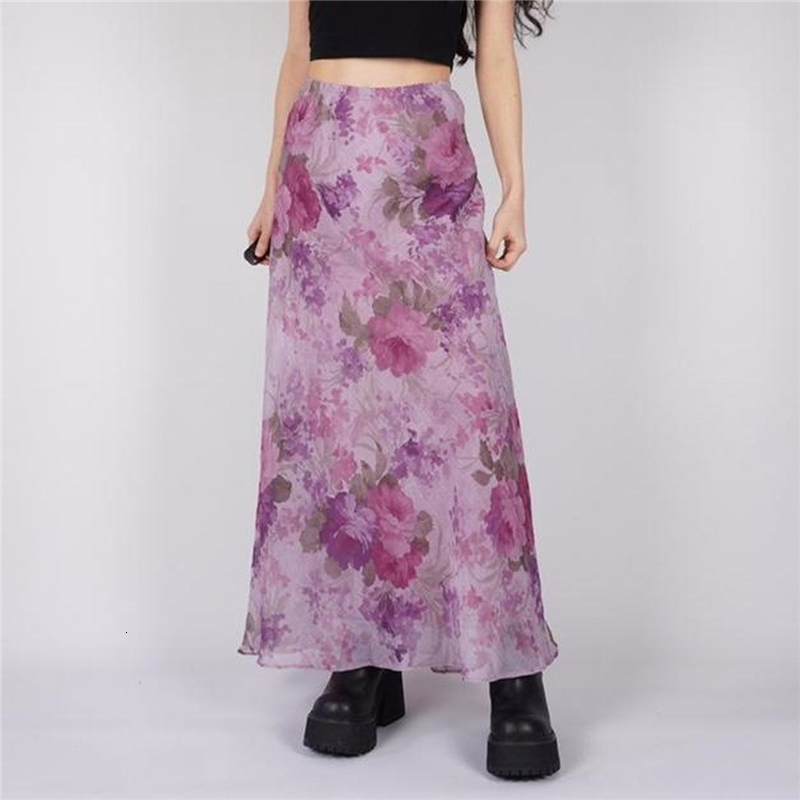 

Skirts Xingqing y2k Fairy Grunge Long Skirt Women Kawaii Floral High Waist A Line Skirts 2000s Aesthetic Clothing Holiday Streetwear 230414, Pink