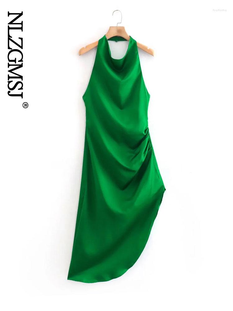 

Casual Dresses Nlzgmsj Sexy Halter Women Dress 2023 Summer Bodycon Green Satin Midi Ladies Elegant Slim Backless Party 202304, Picture shown