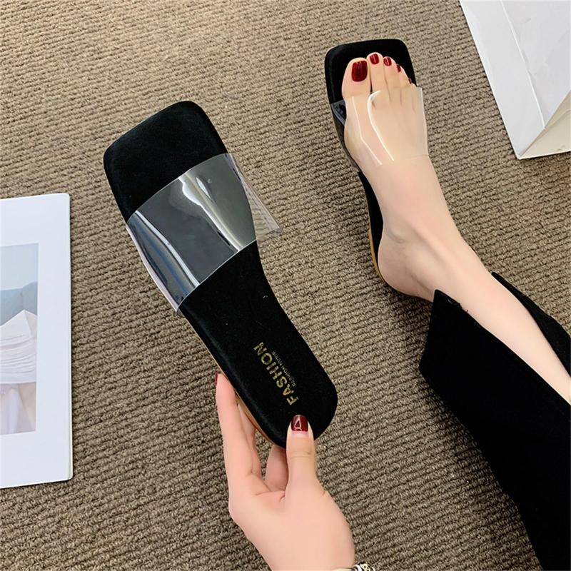 

Slippers Summer PVC Transparent Women Casual Square Open Toe Flat Ladies Beach Slides Shoes Outdoor Vintage Flip Flops 2023, Rosy red