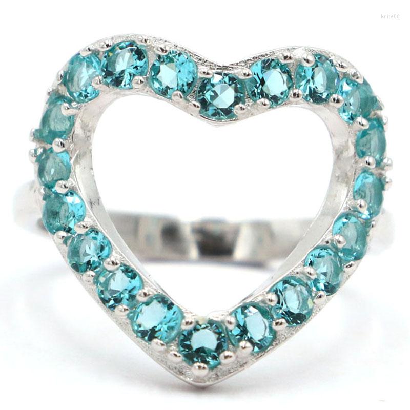 

Cluster Rings 20x18mm Lovely Heart Shape 3.43g Blue Aquamarine For Women Daily Wear Real 925 Solid Sterling Silver Fine Jewelry