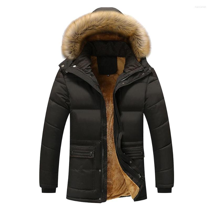 

Men's Down Winter Thick Outwear Hooded Jackets Pure Color Pocket Open A Hat Zipper Jacket Top Coat Plus Velvet For Men, Dk