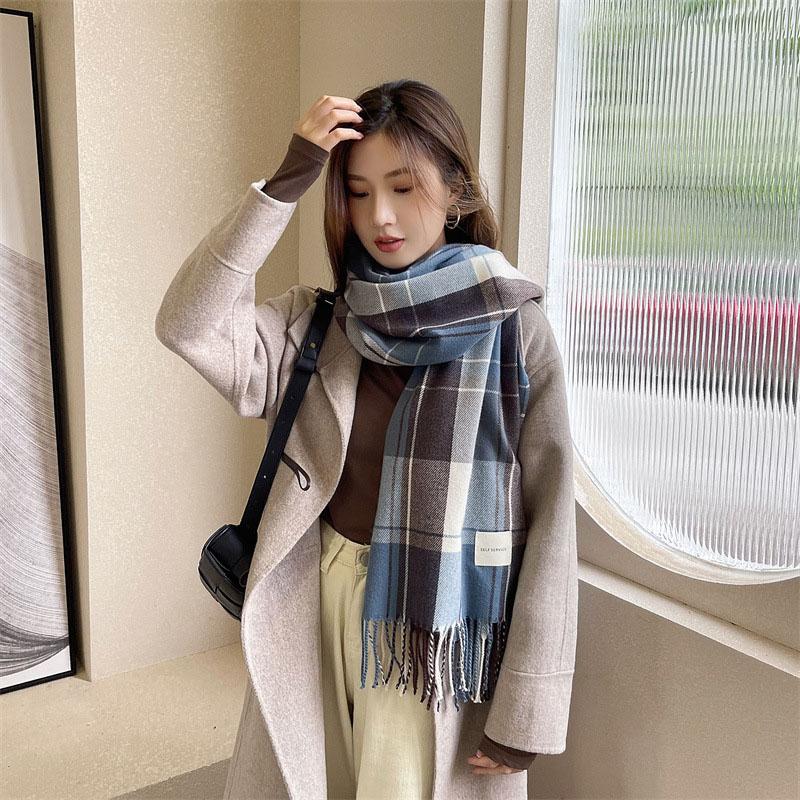 

Scarves Hat Checked Hijab Poncho Lady Winter Printing Scarf For Woman Female Shawls Cashmere Handfeeling Wraps Wholesale