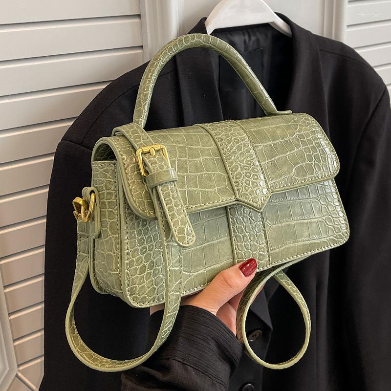 

Evening Bags 2023 Women Stone Pu Leather Shoulder Messenger FLap Luxury Armpit For Bolsa Feminina, Green