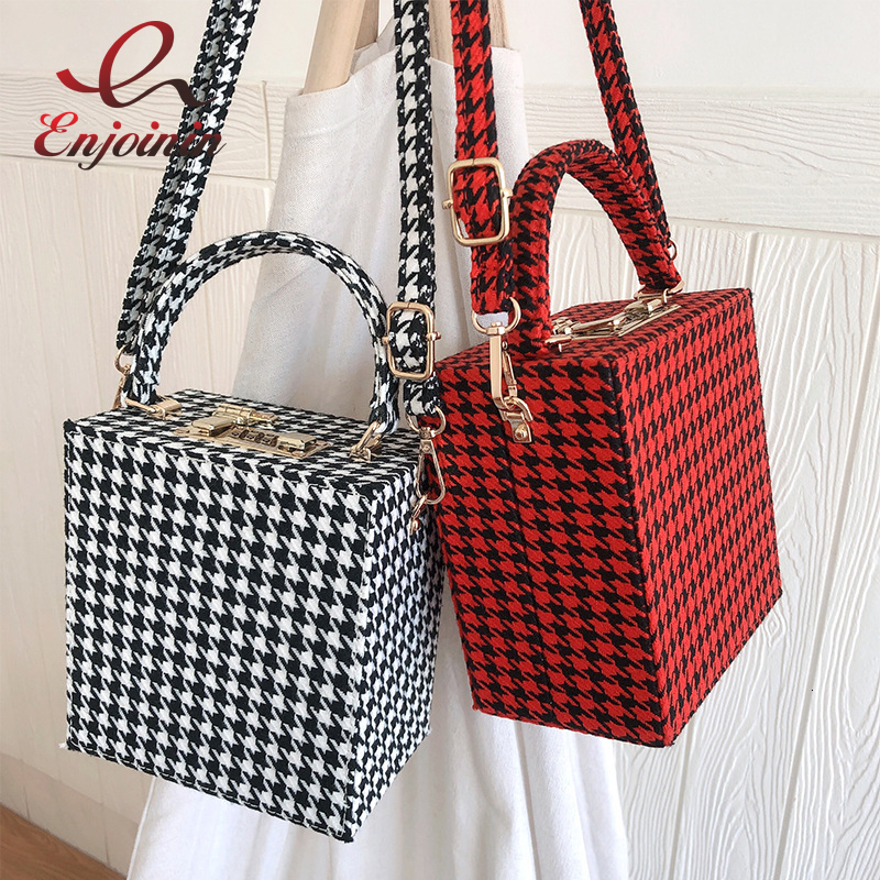 

Evening Bags White Red Houndstooth Box Style Women Fashion Purses and Handbags Casual Shoulder Crossbody Designer 230414